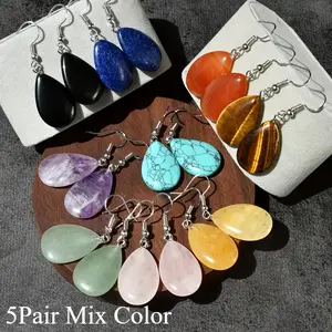5Pairs(10pcs) Boho Colorful Natural Stone Water Drop Shaped Pendant Earrings for DIY Ear Jewelry Making Kits
