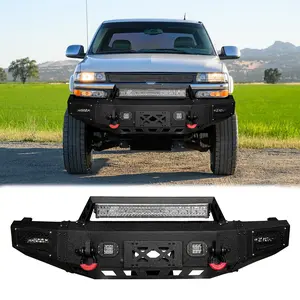TIOYAR Steel Front Bumper Black Texture for 1999-2002 Chevrolet Silverado 1500 & 2000-2006 Chevrolet Tahoe/Suburbanwith Winch Plate LED Lights 2 x D-Rings Off-Road Performance