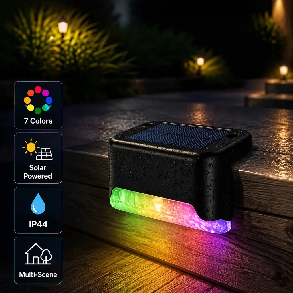 16 Pack Solar Outdoor Lights - Waterproof Color Changing Built-in LED Decorative Lamps, Wireless ABS Black Shell Deck Lighting (5 Lumen) for Step Fence Patio, Built-In Solar Led Lights Decorative Lamps