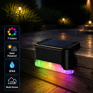 16 Pack Solar Outdoor Lights - Waterproof Color Changing Built-in LED Decorative Lamps, Wireless ABS Black Shell Deck Lighting (5 Lumen) for Step Fence Patio, Built-In Solar Led Lights Decorative Lamps