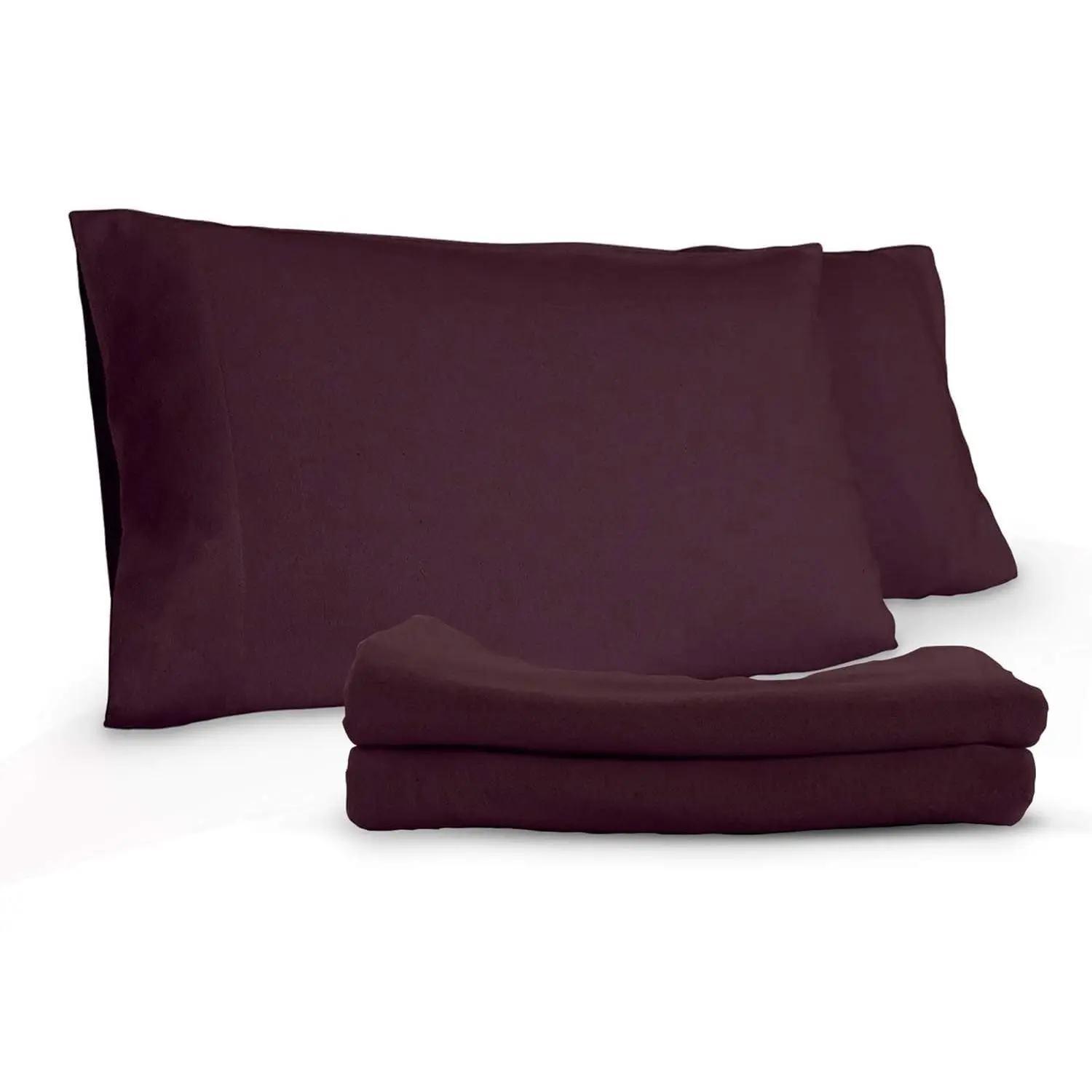 Flannel Pillowcases Standard Set of 2 - Ultra Comfortable   Cotton Pillow Cases Standard Size with  Smooth Brushed Finish and Envelope Closure (Aubergine, Standard)