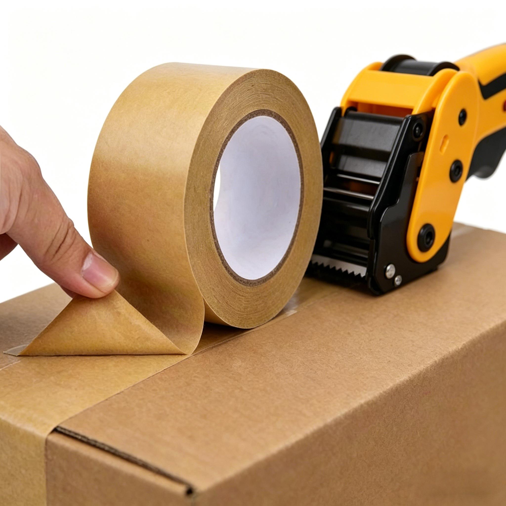 Heavy Duty Eco-Friendly Brown Kraft Box Tape, 2x10m Single Roll Self-Adhesive Tape for Carton Sealing, Shipping (Tools & Hardware Adhesives Sealers), Moving Tape