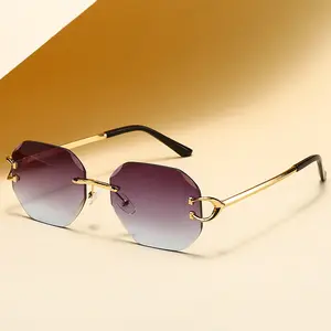Unisex Polygon Square Rimless Cut Edge Sunglasses Vintage Ins Style UV400 Shades