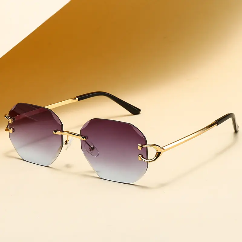 Unisex Polygonal Rimless Cut-Edge Square Pilot Sunglasses - Adult Size, Resin UV400 UV-Protection Lens, Ins-Vintage Vibe Retro Aesthetic, Streetwear Outdoor Sports Eyewear, Adult Casual Accessories, Square Pilot Shades