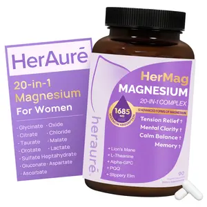 HerAuré 20-in-1 Magnesium Complex 1685mg – For Brain Fog Relief, Reduce Overthinking & Calm Mind, Stress Relief & Sleep Comfort, Supports Digestion, Muscles & Energy, with 12 Advanced Forms of Magnesium, B6, Zinc & Slippery Elm,mothersdaygift,Summervibes
