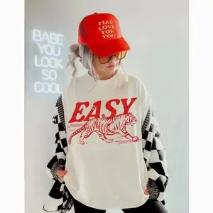Easy Tiger Tee Vintage Inspired Shirt Trendy Tiger T Shirt Retro Festival Clothing Oversized Tee Boho Hippie Clothes Casual Comfort
