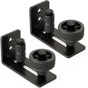 Barn Door Floor Guide, Wall Mounted Barn Door Rollers for Bottom Adjustable Roller, 8 Setup Options Sliding Door Guide, Adjustable Stay Roller with Flush Design and Felt Strips, Black, 2 Pack