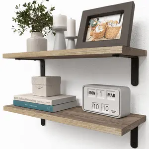 Rustic Wood Shelves Set of 2, Farmhouse Style Floating Shelf for Wall Décor, Hanging Shelves for Bathroom, Bedroom, Storage, Kitchen, Living Room