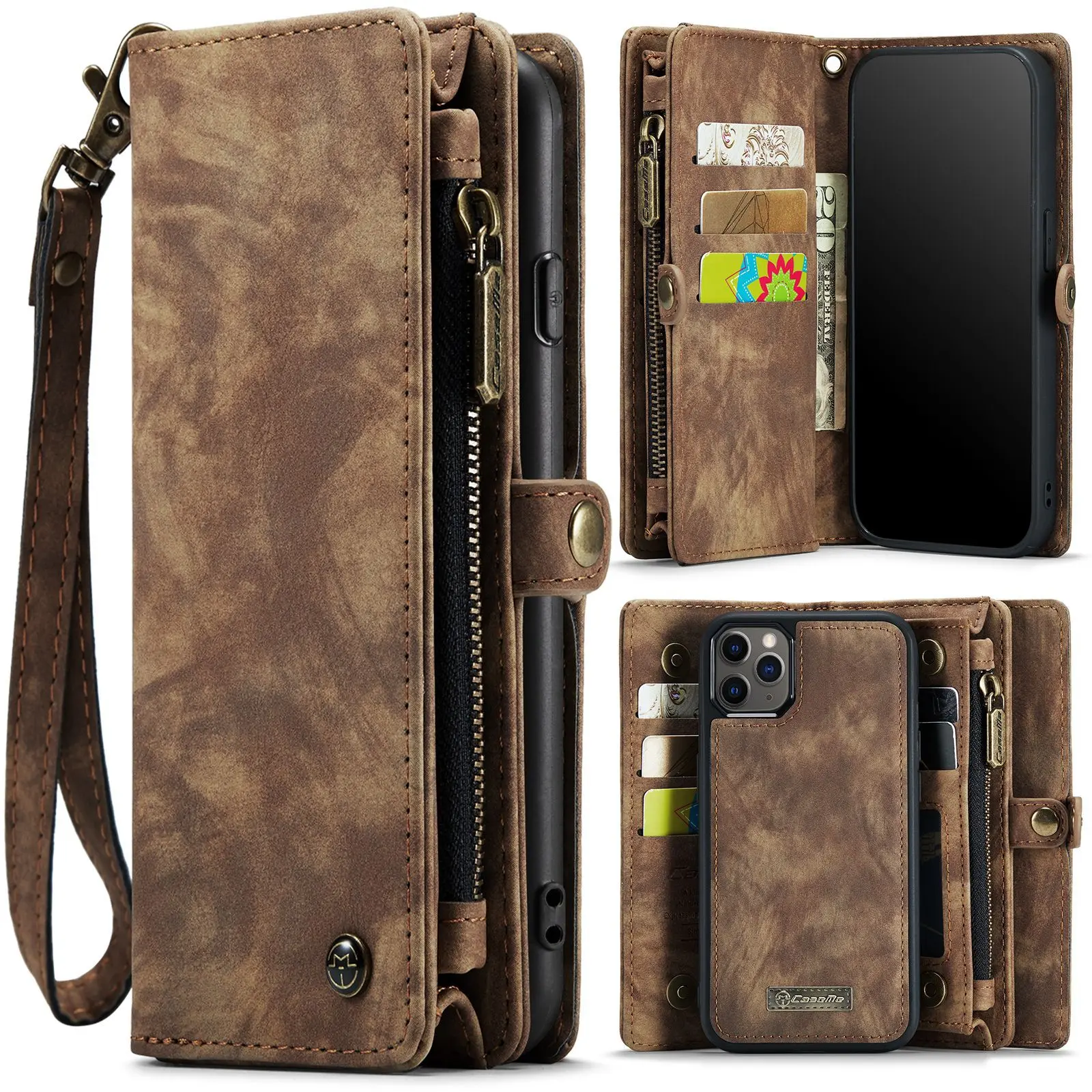 (Case & Nova) 2-in-1 Detachable Magnetic Leather Cellphone Casing - Anti-Theft Zipper Card Holder Wallet, Shockproof Protective Accessories for iPhone 17 Pro Max,16,15,14,13,12,11,XS Max Devices