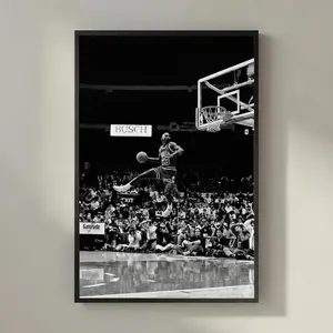 Michael Jordan Dunk Poster, Black and White Basketball Wall Art, Vintage NBA Style Sports Print, Slam Dunk Action Photo, Gym Room Decor Gift