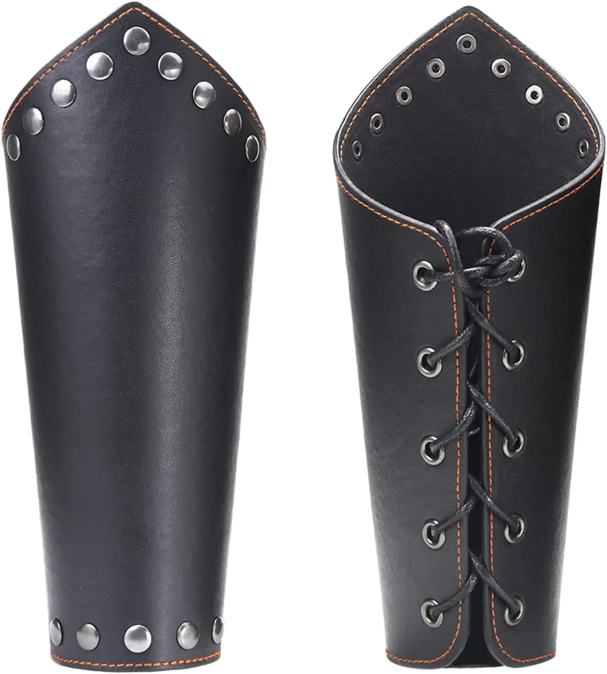 Adults' 2-Piece Black-Leather Archery Bracers, Medieval Viking Arm Armor Guards with Adjustable Buckles for Archery & Costume Use, Black-Leather Bracers, Two Piece Set, Unisex