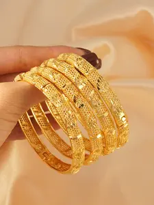 Luxury Women's Gold Plated Cuff Bracelet, Dubai Style Wedding Jewelry, Retro Floral Design, Copper Material, All Seasons, Premium Bracelet, Elegant Bangle