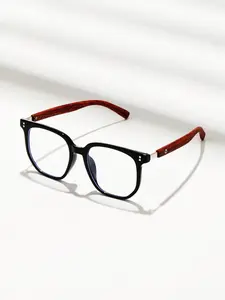 1pcs men's college style Korean version rivet decoration design imitation wood grain foot with metal fittings hinge classic retro anti-blue light protection flat glasses (send glasses rope suitable for college back-to-school season computer games blue lig