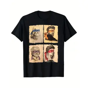 Humorous Italian Artists and Teenage Turtles Graphic T-Shirt for Men Casual Short Sleeve Tee with Leonardo Donatello Michelangelo Art Regular Fit Round Neck Suitable for Art Enthusiasts and Teenage Mutant Ninja Turtles Fans