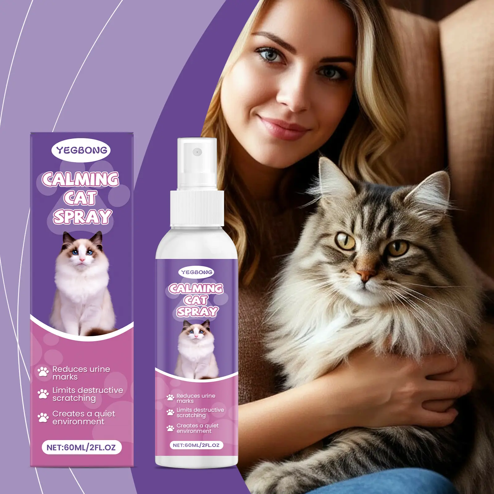 Yegbong Cat Care Spray | Gentle Pet Spray for Indoor Cats | Daily Comfort & Behavior Support Cat Calming Spray  Cat Spray  Cat Behavior Spray  Cat Training Spray  Cat Care  Pet Relaxation  Furniture Protection