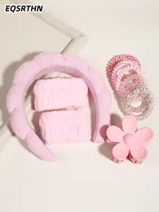 10pcs simple sweet style ladies daily dress hair accessories, sponge cloud hair band telephone line hair ring set, frosted flower hair clip, exquisite printing elastic hair ring, coral fleece wrist band absorbent soft, daily versatile ladies makeup wash t