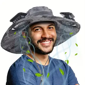 Summerwins Solar Fan Outdoor Hat - Wide Brim, 2 Fans, Quick-Drying, Rechargeable, Adjustable Headband, Cool Breathable, High Airflow, Long Battery Life, Summer Sun Protection for Hiking, Camping