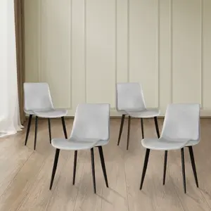Modern dining chair set of 4 pieces, with floral grey PU leather seats and black carbon steel legs. Suitable for home, restaurant and meeting room (4 floral grey chairs)