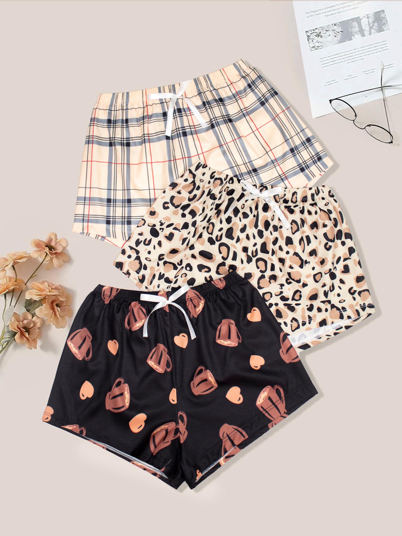 3Pcs.Women's Heart Print Elastic Waist Shorts Pyjama Set, Casual Comfy Shorts Set, Ladies Soft Sleepwear for All Seasons