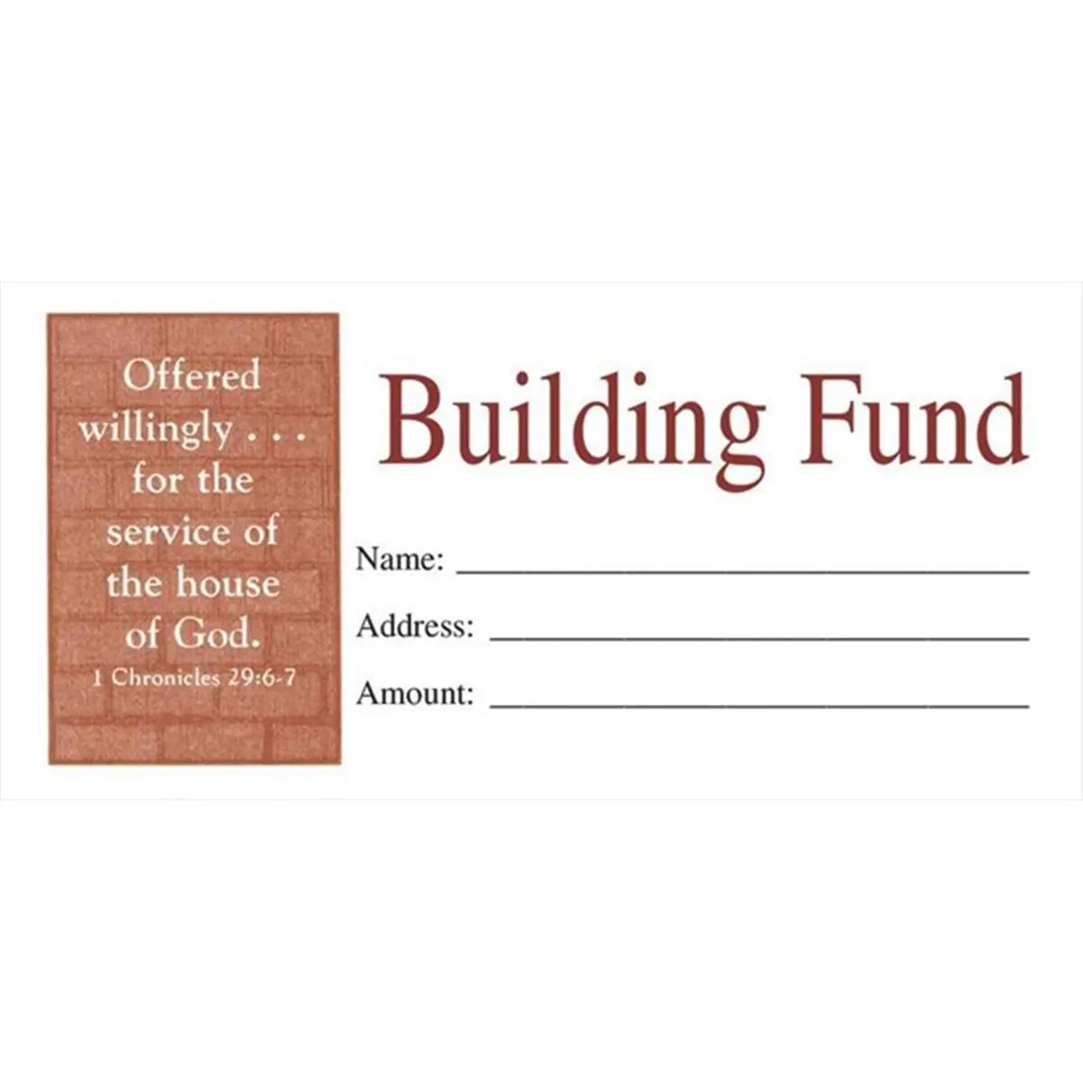 212 MAIN Broadman Holman Building Fund Offering Envelopes, 3x6.25" Long Open-Top Postal Supplies, Gummed Flap, Scripture Print