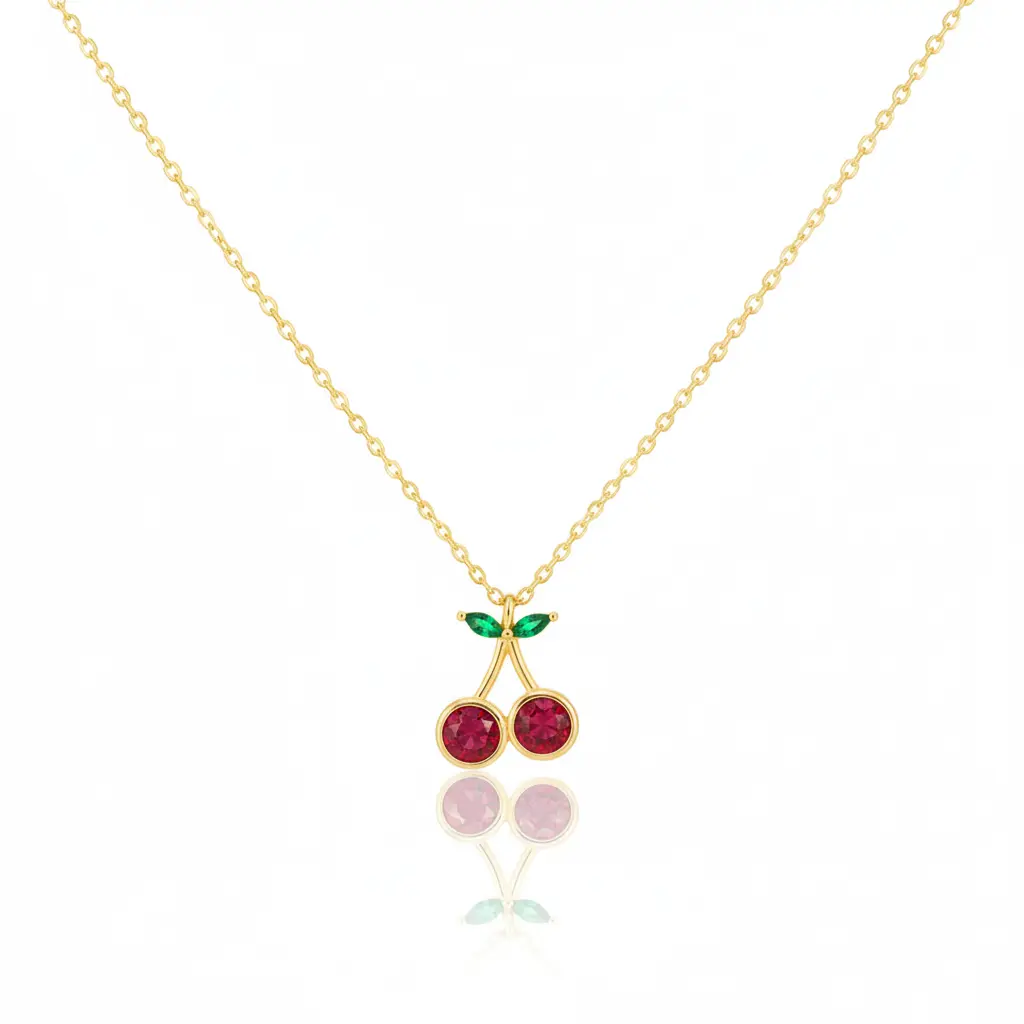 18K Gold Plated CZ Cherry Pendant Necklace