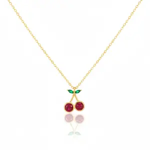 18K Gold Plated CZ Cherry Pendant Necklace