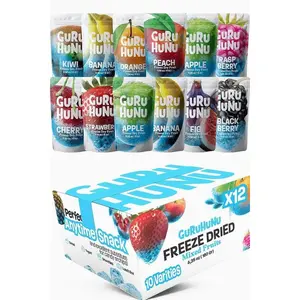 GURU HUNU Freeze Dried Fruit Mix 12 Individual Packs Healthy Fruit Snacks - Variety Pack Dehydrated Fruit Chips Camping Snacks Mixed Fruit - Bulk Dried Fruit No Sugar Added, Dry Fruit Snacks Healthy Gift