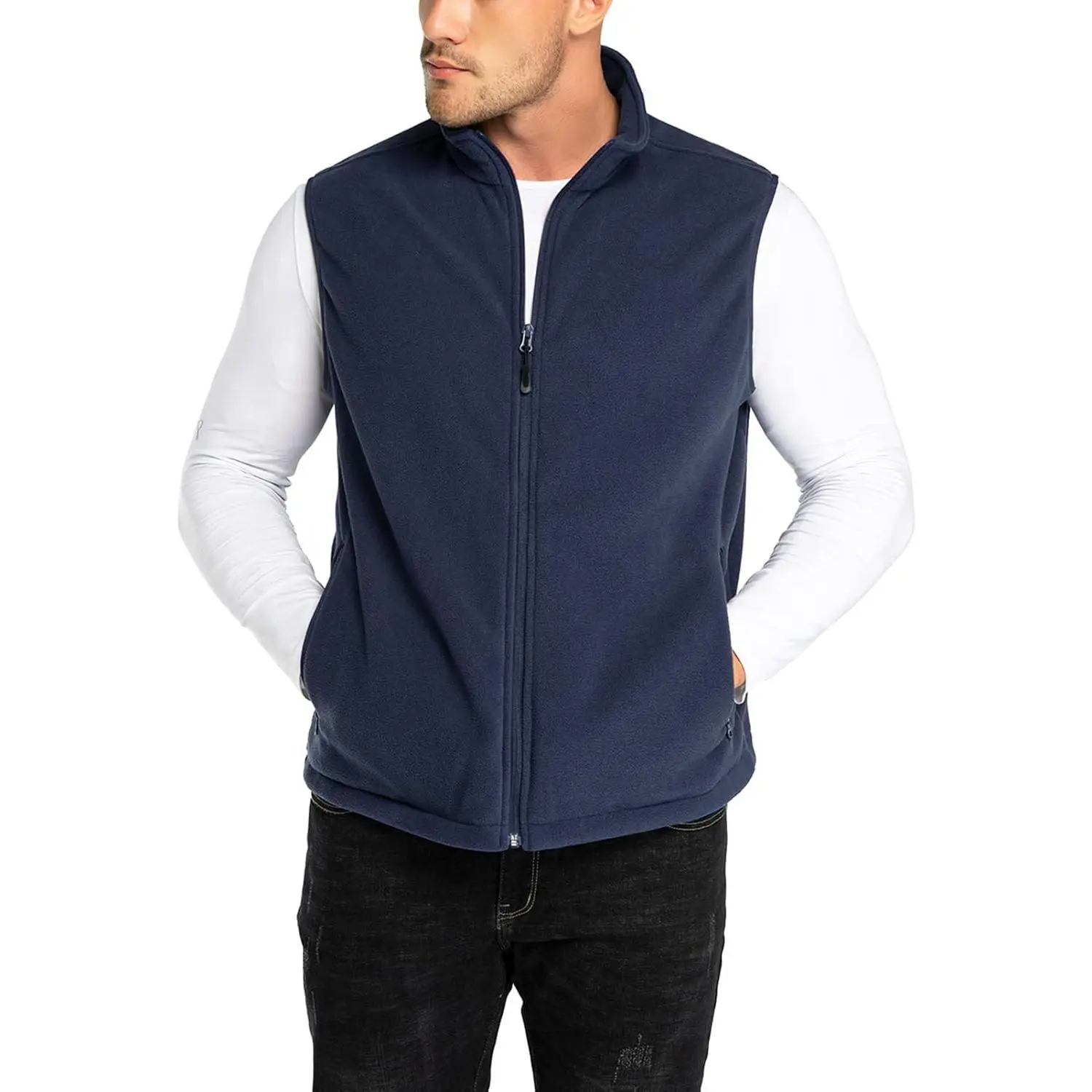 Men's Fleece Vest, Lightweight Warm Zip Up Polar Vests Outerwear with Zipper Pockets, Sleeveless Jacket for Winter(Gift)