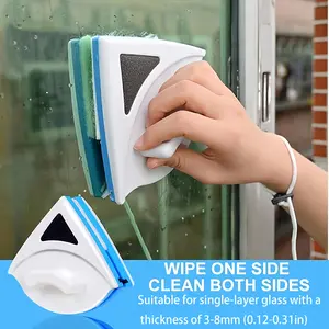 Double-Sided Magnetic Window Squeegee Cleaner - Free & Scratch-Free Glass Cleaning Tool with Loop Handle, Compatible with 3-8mm Single-Layer Glass (0.12-0.31in) - Ideal for Home, Kitchen, Bathroom, Shower Doors & Mirrors - Durable Plastic Design wit