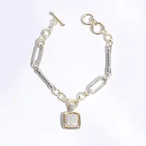 Square 2T Link Chain Bracelet - 6.75 Inch Stylish Gift for Women - High-Quality Modern Aesthetic & Timeless Charm - Exquisite Jewel for Everyday Elegance