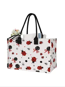 Large Capacity Storage Bag with Seven-Spot Ladybug Pattern, Durable Handle, Space Saving Multi-Purpose, Ideal for School, Travel, Shopping