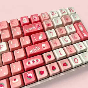 Sweet Strawberry Keycap Set, MDA Profile, PBT, Cherry MX Stem, Dye-Sub Legends, Cute Art