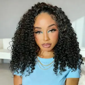 Curly Half Wig 14 Inch Tapeless Seamless Flip Water Wave Ponytail Wigs with Adjustable Drawstring for Beginner Friendly
