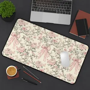 Vintage Floral Desk Mat Chinoiserie Pink Bow Mouse Pad
