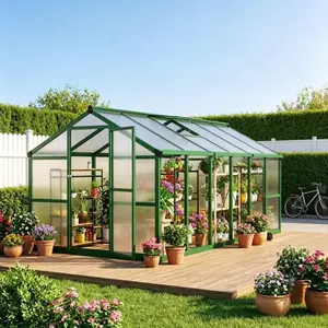 LH-Garvee 8x12 FT Greenhouse, Polycarbonate Walk-in Greenhouse for Outdoors with Roof Vent & Lockable Outward-Opening Swing Door,Modular Glass Sunroom Kit Easy Assembly Outdoor Sun Lounge for Garden Patio Balcony Year-Round Relaxation