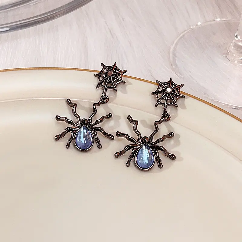 Virelyn B Halloween Earrings Black Spider Earrings with Moonstone Earrings Punk Earrings for Women Halloween Party Earrings for Halloween Accessories