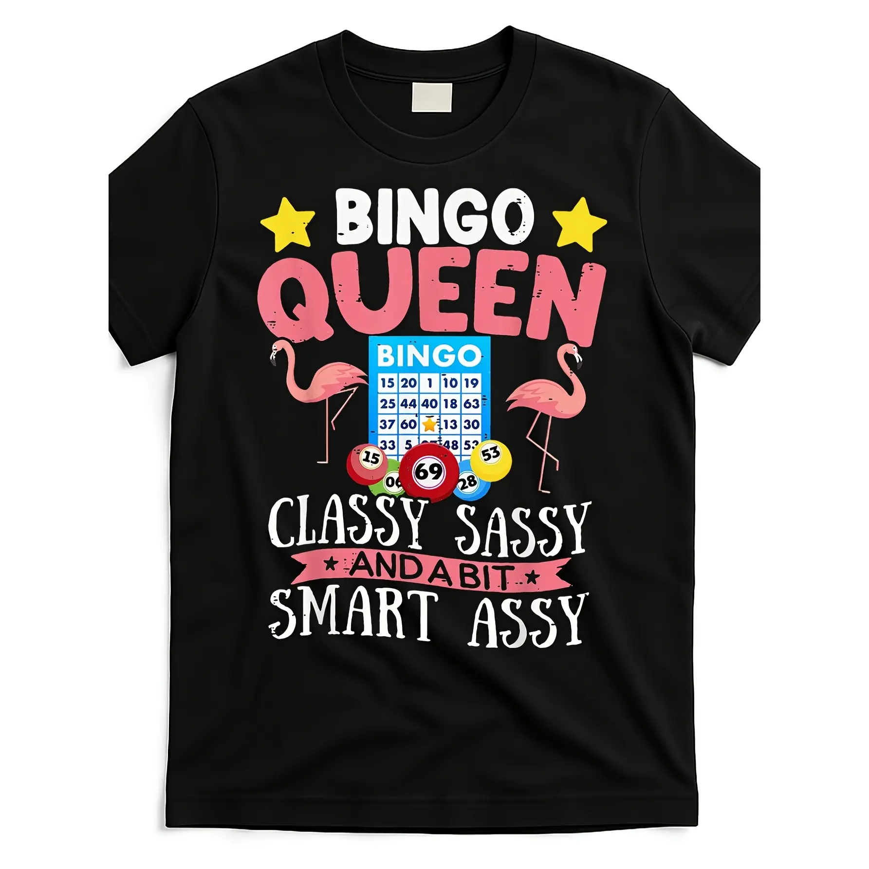 Women'S Funny Bingo Queen Graphic T-Shirt - Black unisex soft cotton short sleeve t shirt, vintage graphic casual tee for men women teens, perfect birthday holiday gift for camping travel gym daily street  wear