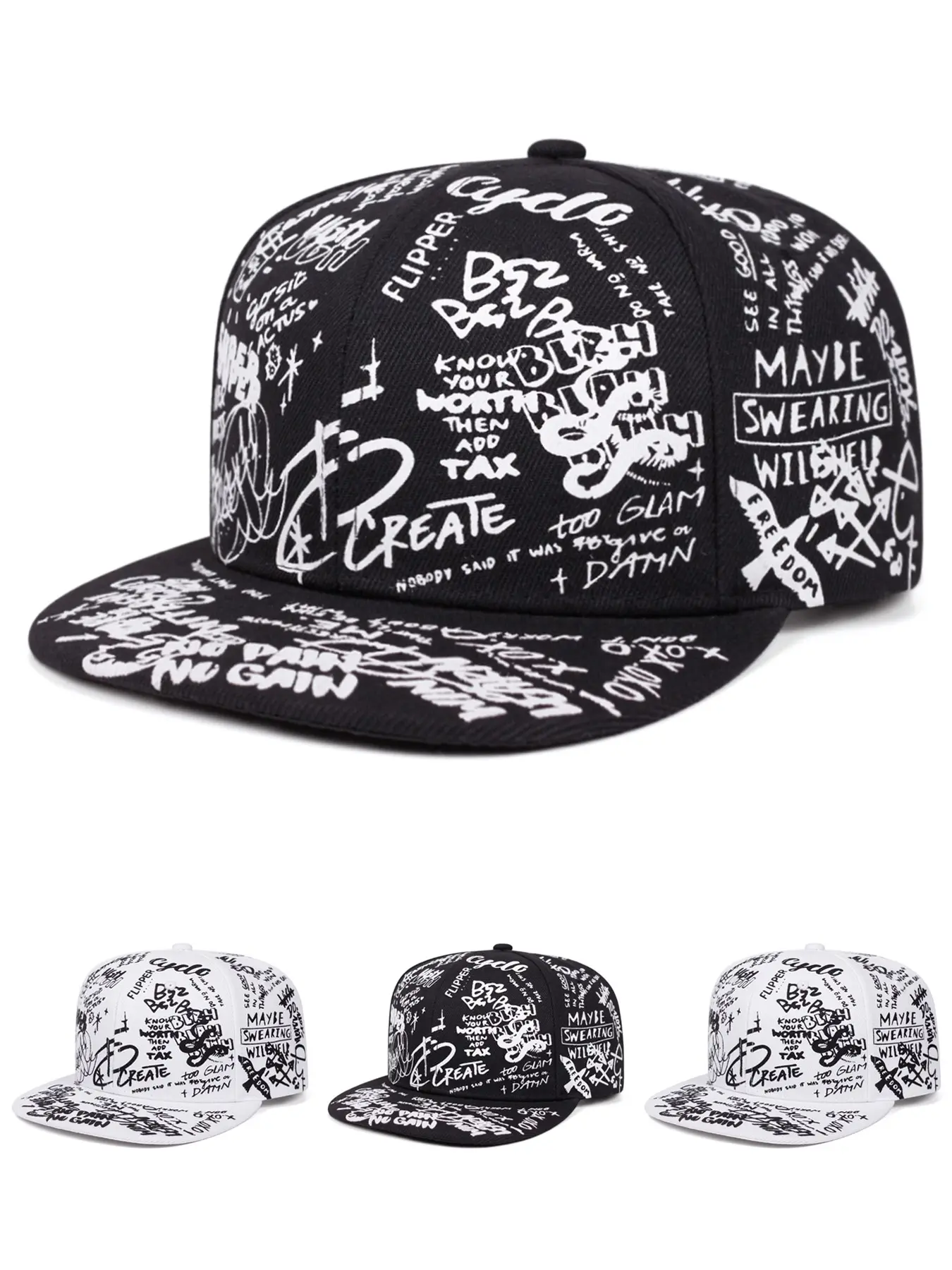 2026 New Personalized Creative Casual Baseball Cap Graffiti Printed Flat Edge Hat Street Fashion Hip Hop Hat Outdoor Leisure Sports Sunshade Hat Daily Commuter Decorative Hat Male Female Same Style Skateboard Hat