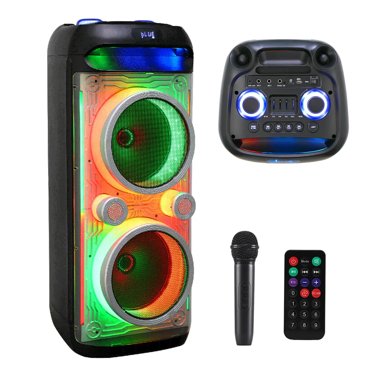 Dual 10" Bluetooth PA Speaker Transparent With LED Party Light Portable Wireless Rechageable Stereo Speaker,back to school,back to school haul