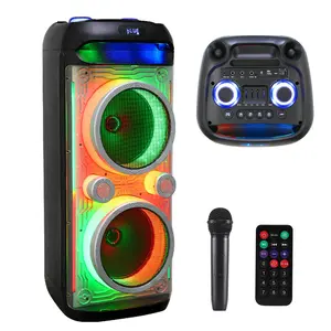 Dual 10" Bluetooth PA Speaker Transparent With LED Party Light Portable Wireless Rechageable Stereo Speaker