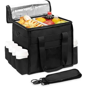 Insulated  Delivery Bag with 8 Cup Holder,removable partition plateThermal Cold/Hot Separation,for Beverages, Parties, Grocery,  Transport Hot &Cooler Bags