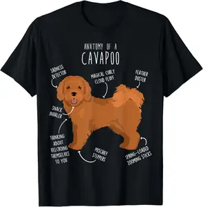 Cavapoo Dog Anatomy, Cute Funny Red Cavoodle Pet Mom Dog Dad T-Shirt