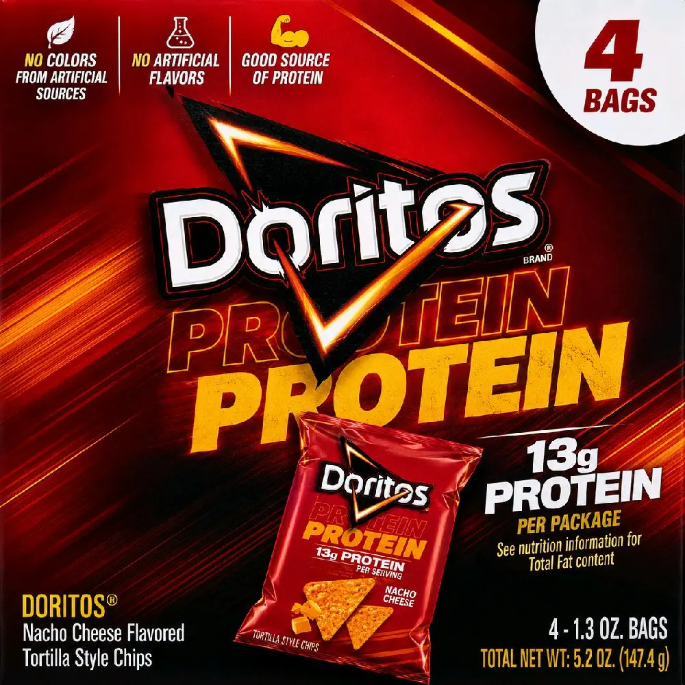 Doritos High-Protein Snacks, 13g Protein Per Serving, 4-Pack of 13 oz Bags