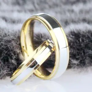 Hot Gold Two-Color Titanium Steel Couple Ring Niche Stainless Steel Glossy Ring Wholesale
