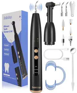 Teeth Cleaning Kit 3 Modes Rechargeable LED Light with 2 Stainless Steel Heads 5 Brushes Portable Oral Care Tool Set Black Dental Cleaner Dental Cleaner Dental Cleaner