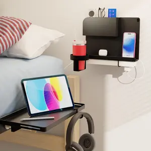 Black 2-Pack: - Bedside Wall Organizer with Bedside Shelf for Dorm Room Bunk Bed & Top Bunk Bundle - Room Decor, Dorm Room Essential, Clip on Floating Tray