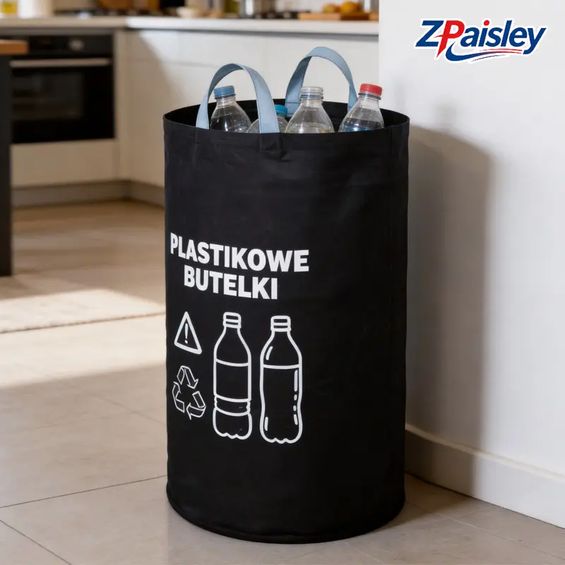 Practical Space-Saver Large Plastic Bottle Recycling Bin - Collapsible Fabric Bag with Carry Handles, Wider Opening Freestanding Container for Camping Picnic Kitchen Recyclables Storage