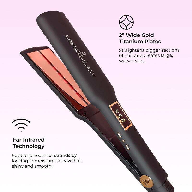Karma Beauty Sea La Vie 2" Infrared Ceramic Hair Straightener with Gold Titanium Plates Ionic Technology Reduces Frizz Enhances Shine Adjustable LCD Heat up to 450°F for All Hair Types Lightweight