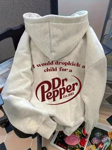 Women's High-Quality Casual Fashion Letter Pepper Print Hooded Fleece Sweatshirt, Loose-Fitting Sportswear for Fall & Winter