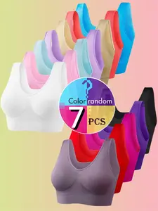 Random Color【Plus Size】Women's Soft Comfortable Seamless Bra, Wireless Underwear Bras,Breathable Elastic Basic Top,Lady Lingerie Casual Underwear, No Padding,Perfect For Daily Wear,Every Day or Sleeping Wear,All Season